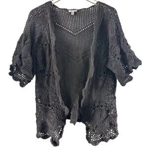 Linea Domani Black Open Crochet‎ Knit Cardigan Size XL